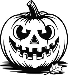 Detailed halloween pumpkin carving with spooky face on transparent background silhouette