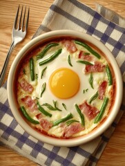 baked egg dish with ham and green beans 1