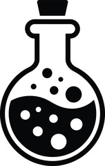Simple black potion bottle with cork unique design on transparent background silhouette