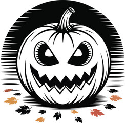 Festive halloween pumpkin with carved face on transparent background silhouette
