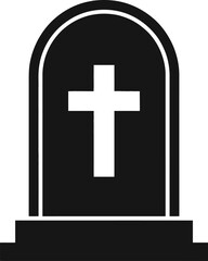 Fototapeta premium Black tombstone with white cross a gothic memorial on transparent background silhouette