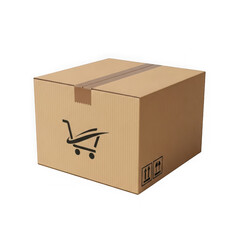Cardboard box with shopping cart icon isolated on transparent background