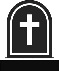 Simple black tombstone with a white cross ideal for design on transparent background silhouette