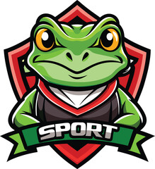 Green Frog Mascot Wearing Sport Uniform and Ribbon