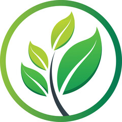 Green Leaf Logo with Circular Gradient Border plant