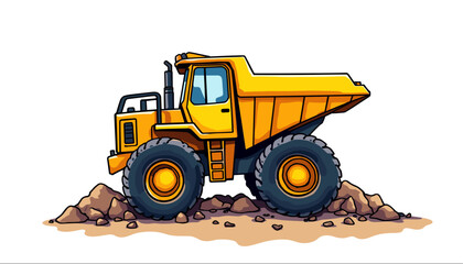 Yellow dump truck transporting dirt on construction site  