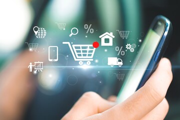 Online shopping customer hold mobile phone