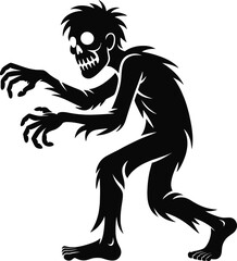 Creepy black zombie illustration with outstretched arms on transparent background silhouette