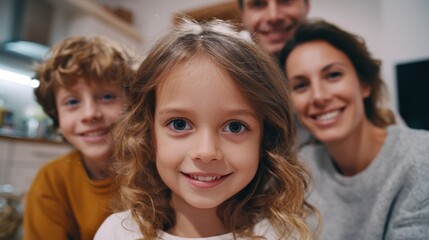 Obraz premium portrait of a smiling family at home focused on children no logos no brands ar 169