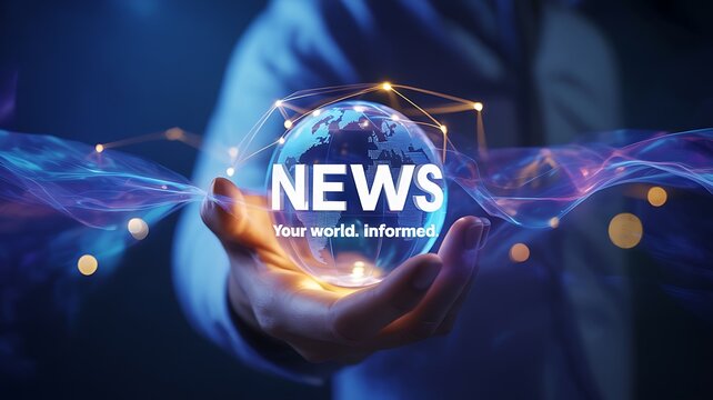 Global news broadcast hologram digital futuristic technology concept