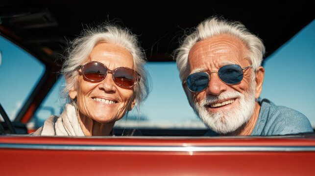 road trip travel and old people concept happy senior couple driving in car no logos no brands ar 169