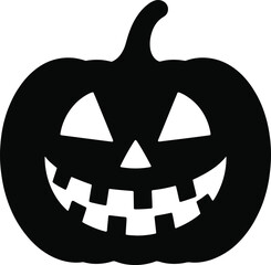 Black halloween pumpkin carving with spooky face on transparent background silhouette