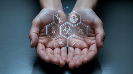 Hands holding technology network data futuristic digital connection concept