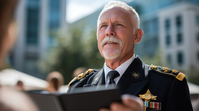 Veteran receiving recognition award at ceremony honor presentation service acknowledgment community appreciation military achievement public recognition ceremonial award vet