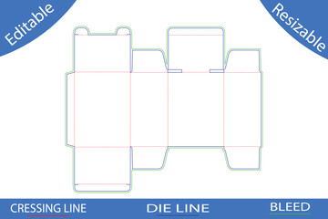 Die cut template for a folding packaging box with fold lines