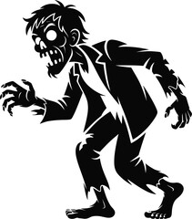 Creepy zombie figure in a spooky pose on transparent background silhouette