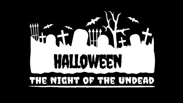 Animation for Halloween, the night of the undead, in the cemetery, with tombs, bats, and gates. Available in two versions, black and white, and color.
