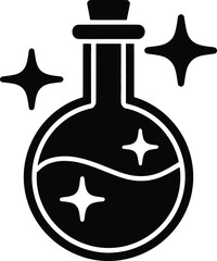 Magical potion bottle with sparkling stars on transparent background silhouette