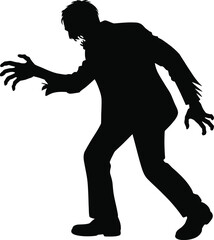 Creepy zombie figure in a walking pose on transparent background silhouette