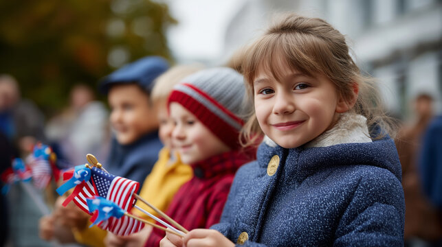 Children holding flags at homecoming event young patriots children's excitement flag waving youth participation family celebration children's joy patriotic children with