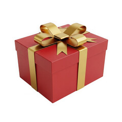 Red gift box with golden ribbon isolated on transparent background