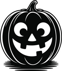 Black halloween pumpkin with a carved face on transparent background silhouette