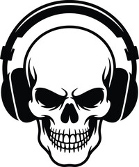 Skull wearing headphones a striking image for music lovers on transparent background silhouette