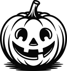 Detailed jack o lantern carving illustration with a friendly face on transparent background silhouette