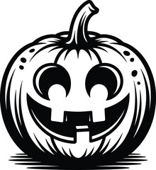 Classic halloween pumpkin carving with a smiling face on transparent background silhouette