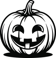 Carved halloween pumpkin illustration with a happy face on transparent background silhouette