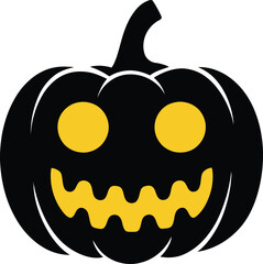 Black halloween pumpkin with carved face on transparent background silhouette