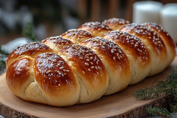 Close-up of bread on wooden board.