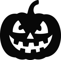 Black halloween pumpkin with carved face on transparent background silhouette