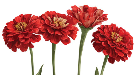 Vibrant Red Zinnia Flowers Set on White Background