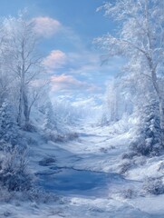 serene winter scene in white and blue wonderland