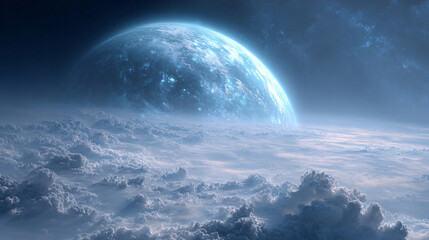 Beautiful mysterious planet in realistic solar space. Cosmic scene with detailed textures and vivid colors, evoking wonder and the vastness of the universe.