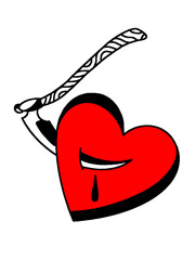 Axe chopping crying heart, edgy vintage tattoo illustration
