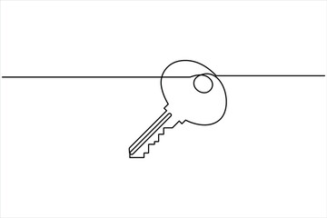 Key icon in continuous one line art drawing style. Line art of key symbol. Key vector illustration abstract white background