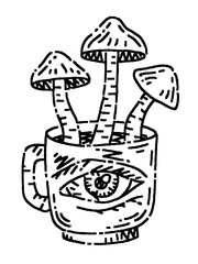 OCCULT MYSTIC EYE CUP MUSHROOMS PSYCHEDELIC GRUNGE TATTOO
