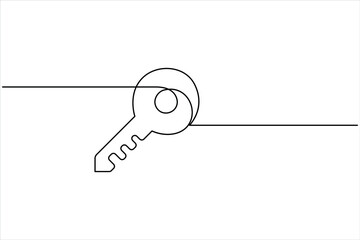 Key icon in continuous one line art drawing style. Line art of key symbol. Key vector illustration abstract white background