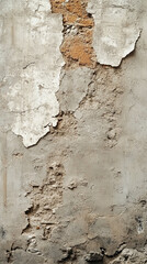 Beige concrete wall with grunge, weathered stone texture and dark brown grainy rock details. Panoramic wide banner background with rugged, aged, and textured surface.