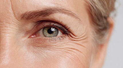 50s middle aged old woman looking at camera isolated on white background advertising dry skin care treatment anti age skincare beauty plastic surgery cosmetology procedures close up half face view no