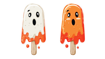 Cute Ghost Popsicle Cartoon Design for Halloween Treats in Fun Illustration Style