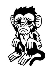 Sad crying monkey tattoo flash illustration vector art