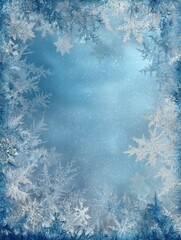 enchanting winter wonderland frame with icy blue frost and sparkling snowflakes