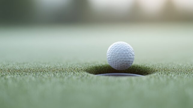 Golf Ball Teetering on the Edge of the Hole During a Tense Moment on the Green