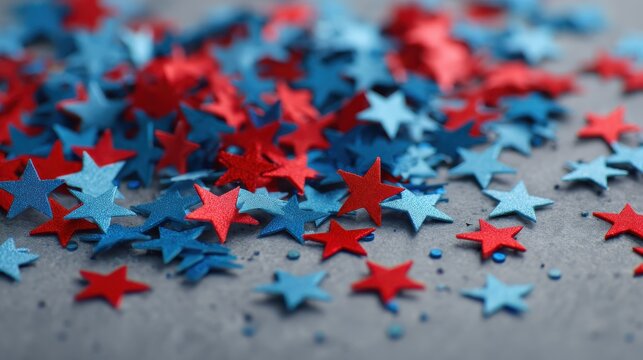 american independence day celebration patriotism and holidays concept  red and blue paper stars confetti on american independence day party no logos no brands ar 169