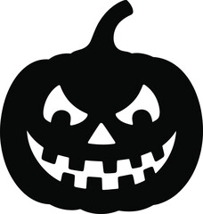 Black halloween pumpkin with carved face on transparent background silhouette