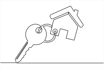 Key icon in continuous one line art drawing style. Line art of key symbol. Key vector illustration abstract white background