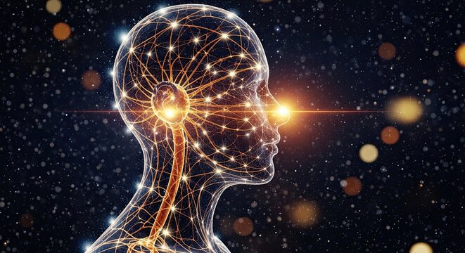 Abstract Visualization of Human Brain Neural Network and Cosmic Sparkle